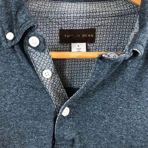 Thomas Dean Heathered Dark Blue Cotton Polo